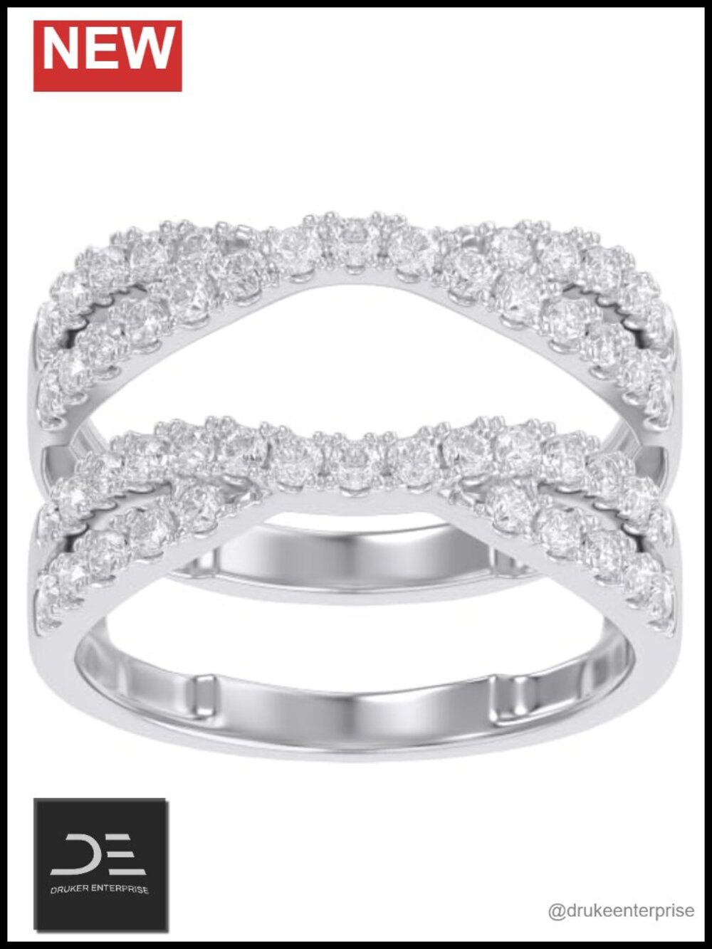 Double Infinity Enhancer Guard Ring Stacking Moissanite 14k White Gold Plated